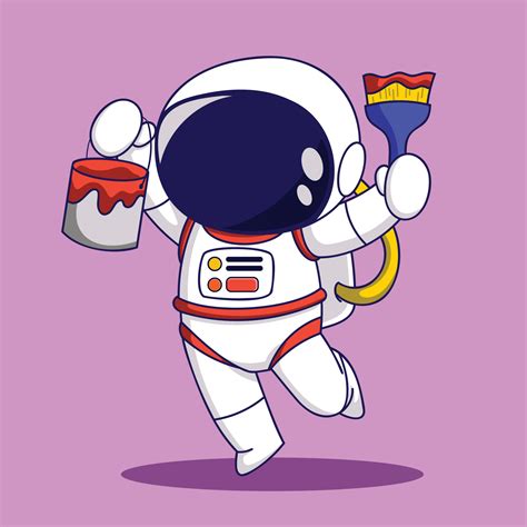 Astronaut Painter Cartoon Character Vector Illustration Cute Astronaut