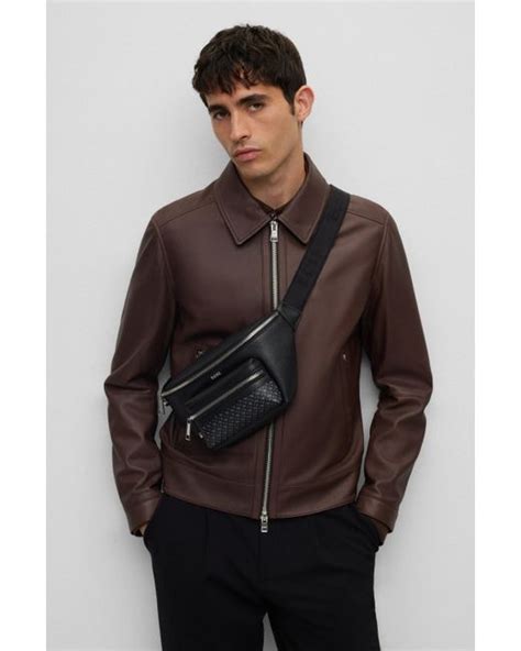 Boss By Hugo Boss Structured Belt Bag With Monogram Pattern Detail In