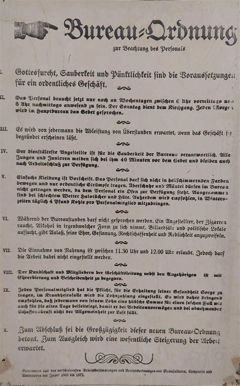 Office rules from 1863, displayed in an old office building