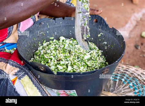 Processing And Selling Okra At The Weekly Market In Techiman In The