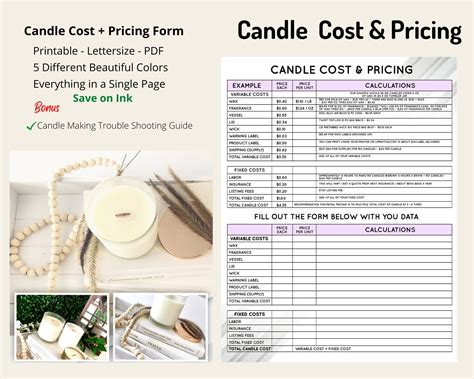 Candle Making Printable Cost Calculator Sheets FREE BONUS 3 Page