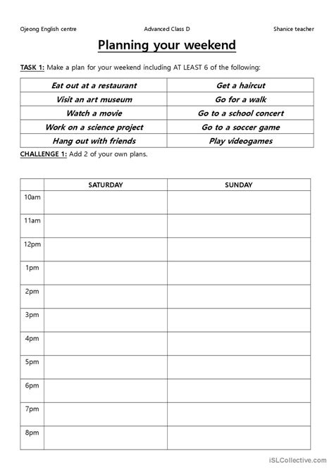 Creating Your Weekend Plans English Esl Worksheets Pdf And Doc