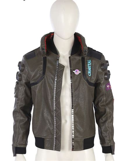 Cyberpunk 2077 Costume Jacket Mens Brown Leather Embroidery Coat