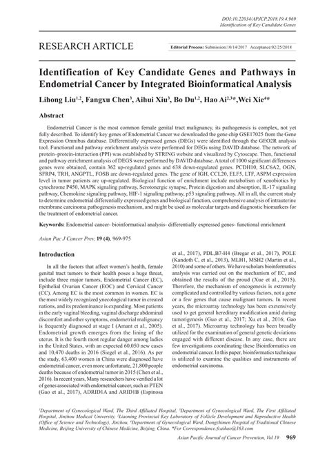 PDF Identification Of Key Candidate Genes And Pathways In Endometrial