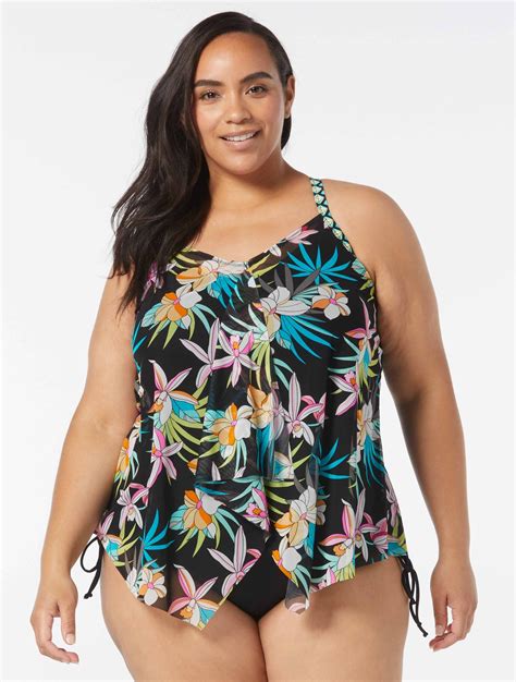 Beach House Swim Plus Size Kerry Mesh Layer Underwire Tankini Top Tropic