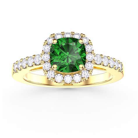 Princess Emerald And Diamond Cushion Cut Halo 18ct Yellow Gold