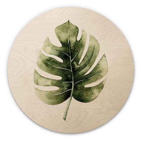 Tableau Sur Bois Rond Kvilisfeuille De Monstera Wall Art Fr