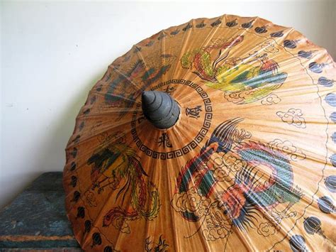 Vintage Asian Bamboo And Paper Parasol Hand Painted Japanese Etsy Paper Parasol Hand Painted