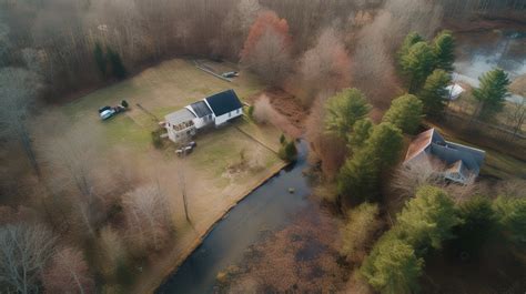 An Aerial View Of A House Near A River Background, Drone Aerial Picture Background Image And ...