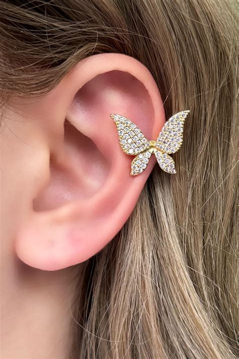 Takıştır Bijuteri Online Altın Renk Kelebek Figürlü Taşlı Ear Cuff