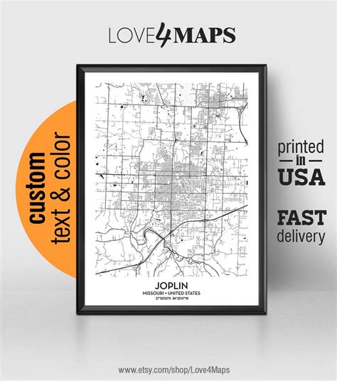 Joplin Missouri Map Joplin City Print Joplin Poster Etsy