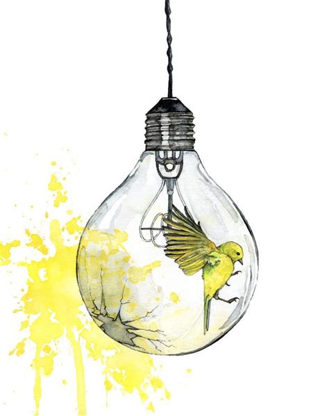 Watercolor Painting Light Bulb Painting Watercolor Print Etsy Licht