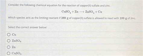 Solved Consider The Following Chemical Equation For The Reaction Of