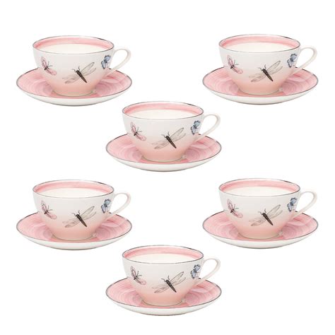 Modern Set Of Six Porcelain Tea Cups Butterfly Decor Sofina Boutique