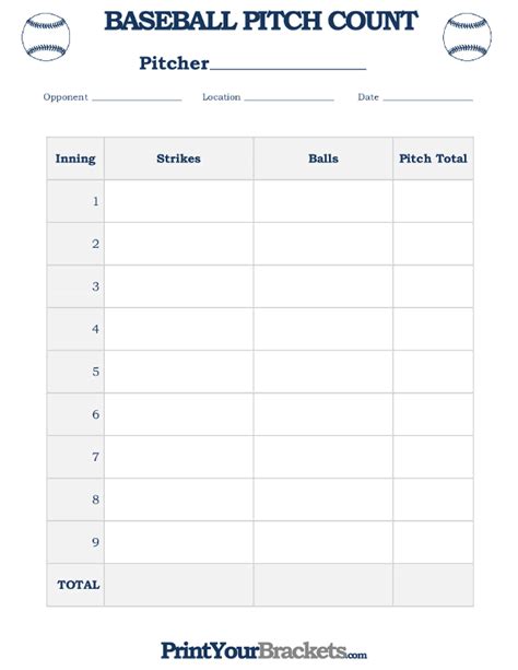 Printable Baseball Scorecard With Pitch Count