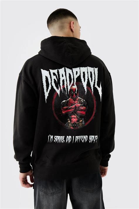 Oversized Deadpool Marvel License Hoodie Boohoo Uk