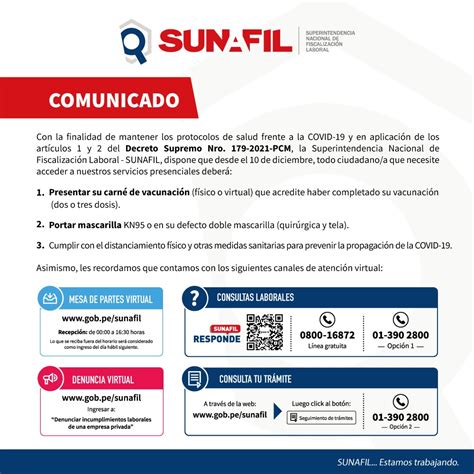 Sunafil Comunica Las Medidas Vigentes Para El Acceso A Los Servicios De