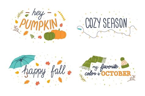 Autumn lettering set. Hand drawn fall season slogans. Vector illustration for stickers or ...