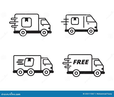 Delivery Truck Icon Collection With Black And White Color Stock Vector