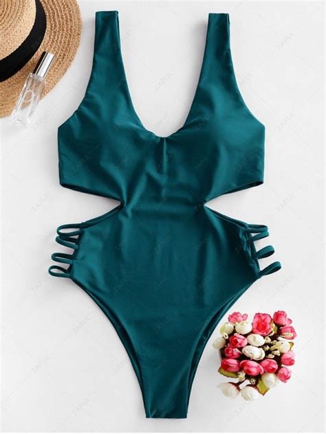 [49 Off] 2020 Zaful Plunging Cut Out Lattice One Piece Swimsuit In