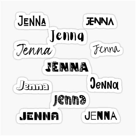 Jenna In 10 Different Fonts Sticker For Sale By Magleen Redbubble