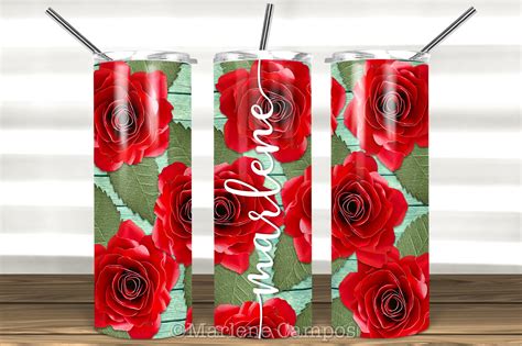 Red Roses Skinny Tumbler Oz Mint Graphic By Paperart Bymc