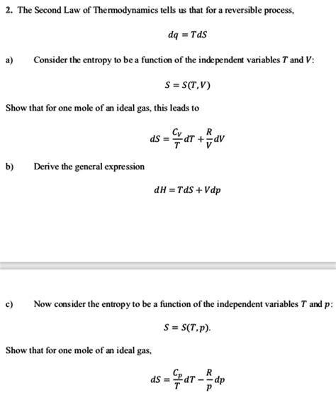 Solved The Second Law Of Thermodynamics Tells Us That For Reversible