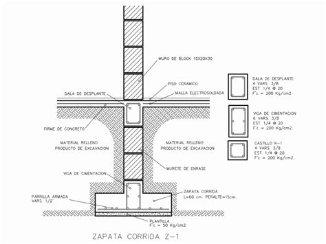 Detalle De Zapata En Autocad Descargar Cad 2309 Kb Bibliocad