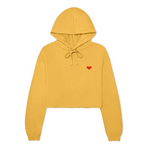 Dalix Pixel Heart Embroidered Fleece Cropped Hoodie Cold Fall Winter