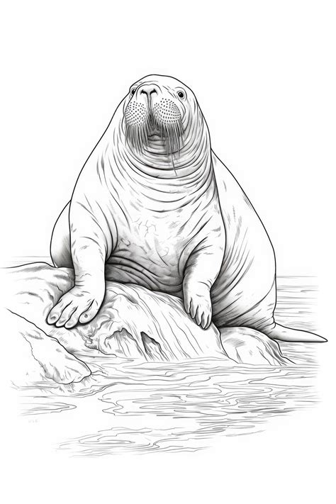 Premium Ai Image Coloring Page Of A Walrus In Line Art Hand Drawn