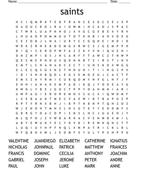 Saints Word Search Wordmint