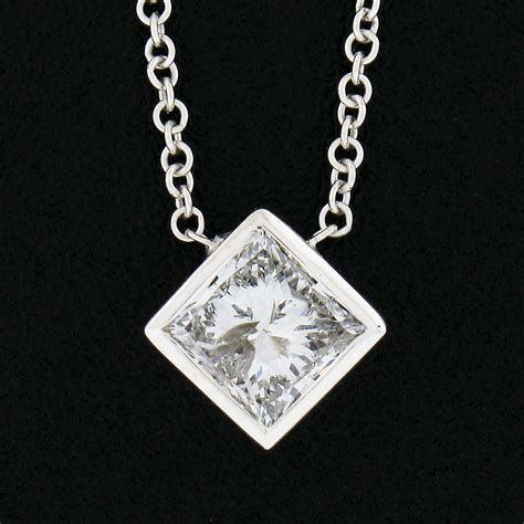 New 14k White Gold 059ctw Princess Cut Bezel Diamond Solitaire Pendant