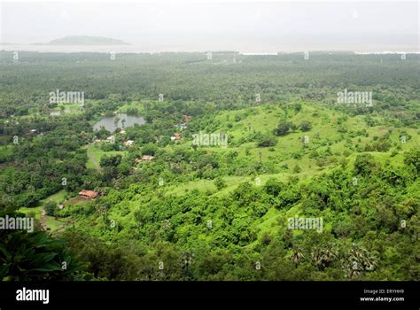 Karla fort ; monsoon landscape , Chaul taluka ; Alibaug district ...