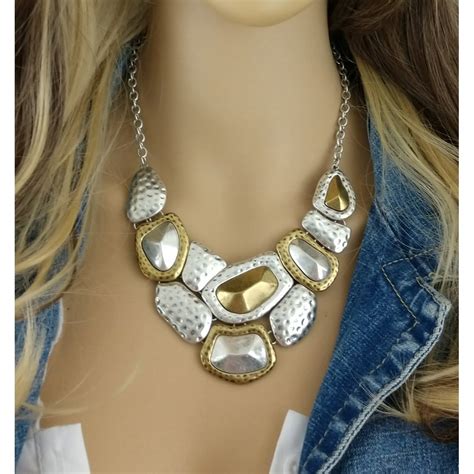 Private Label Chunky Hammered Two Tone Collar Necklace