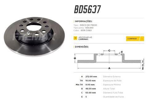 DISCO DE FREIO TRASEIRO FREMAX BD5637 AUDI A1 A3 TT VW FUSCA GOLF JETTA