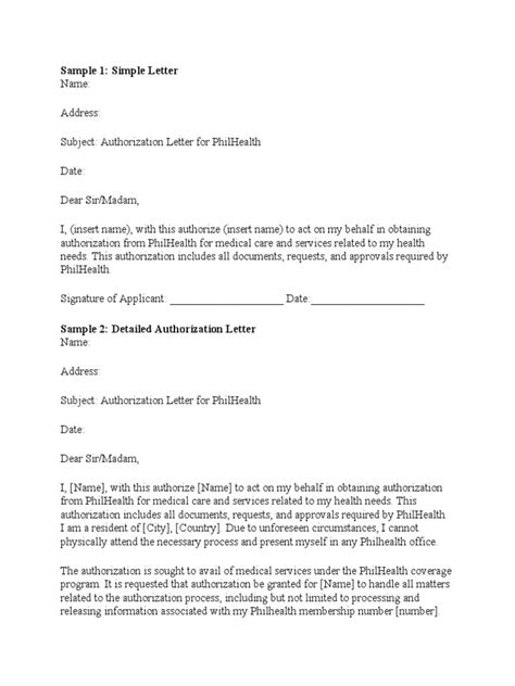 Authorization Letter For Philhealth Pdf