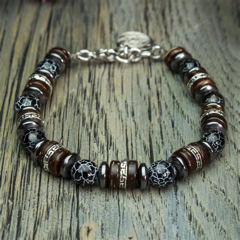 Bracelet Homme perles Ø8mm en pierre naturelle Agate Toile Etsy