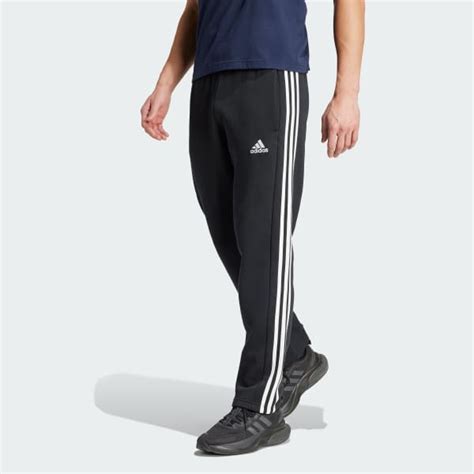 Adidas Essentials 3 Stripes Open Hem Fleece Pants Black Adidas