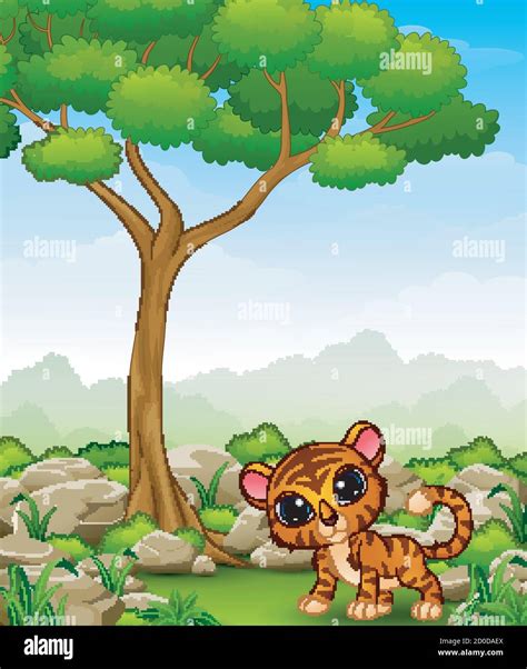 Cartoon baby tiger in the jungle Stock Vector Image & Art - Alamy