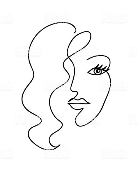 Woman Face With Wavy Hair Black Abstract Line Art Line Art