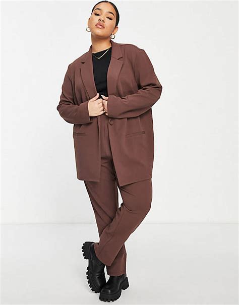 Asos Design Curve Jersey Oversized Suit In Mocha Asos