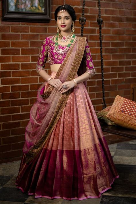 Pin By Snigdha On Indian Ensembles Half Saree Lehenga Saree Design