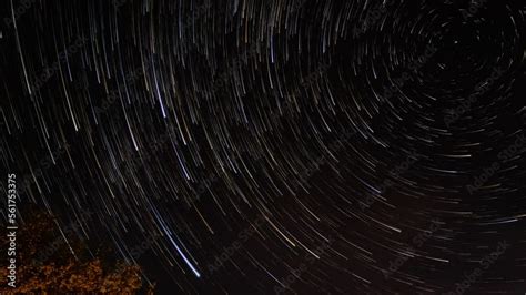 Stars Leave Trails In The Night Sky Around The Pole Star Rotation Of