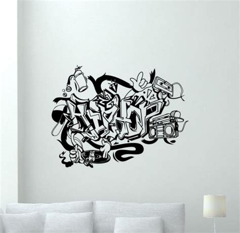 Hip Hop Graffiti Wall Decal Vinyl Sticker Hip-hop Wall Decor Music Logo Sign Bedroom Poster Wall ...