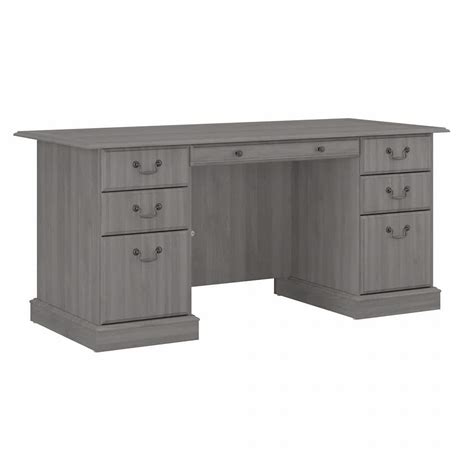 Bush Furniture Saratoga 65 98 In Rectangular Modern Gray 6 Drawer Desk