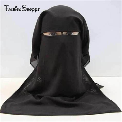 Muslim Black Face Cover Veil 3 Layers Women Hijab Burqa Niqab Arab