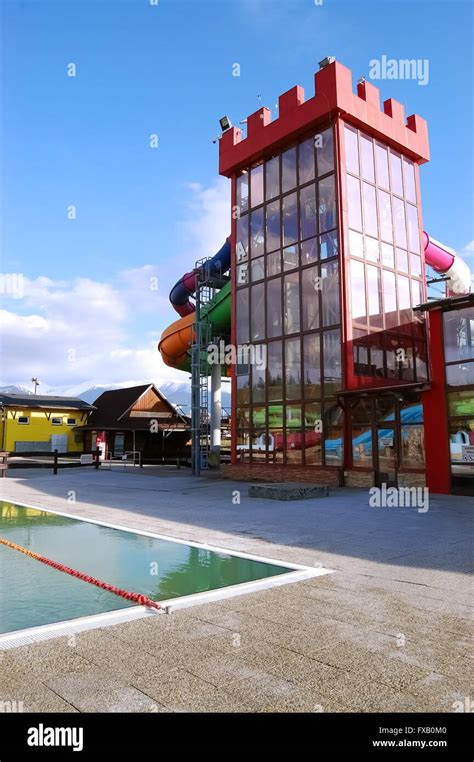 Liptovsky Mikulas Slovakia Red Tower And Big Swimming Pool With Green