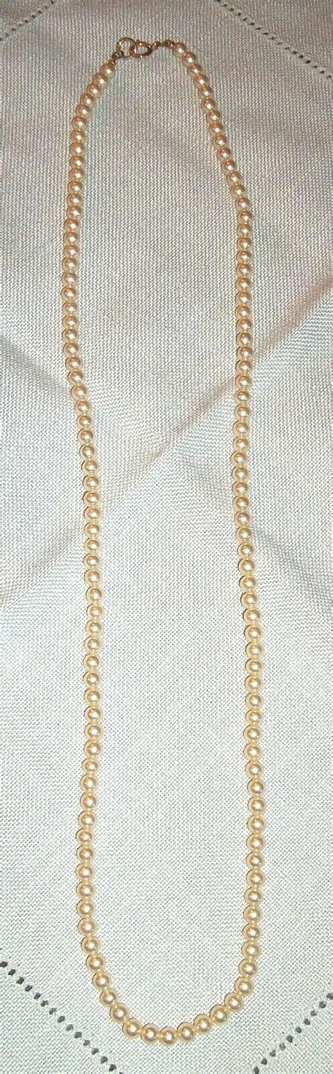 Vintage Long Single Strand Faux Pearls Gold Tone S Gem