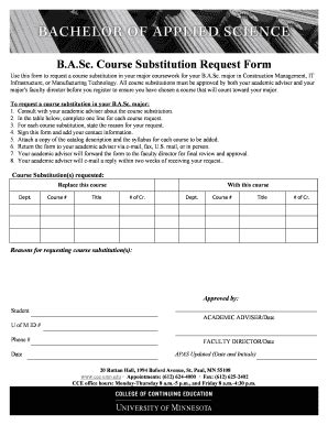 Fillable Online Cce Umn B A Sc Course Substitution Request Form Fax