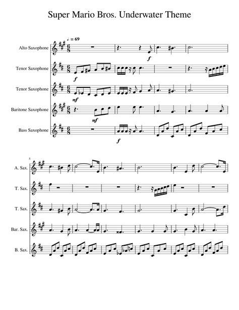 Super Mario Bros Underwater Theme Sheet Music For Saxophone Alto